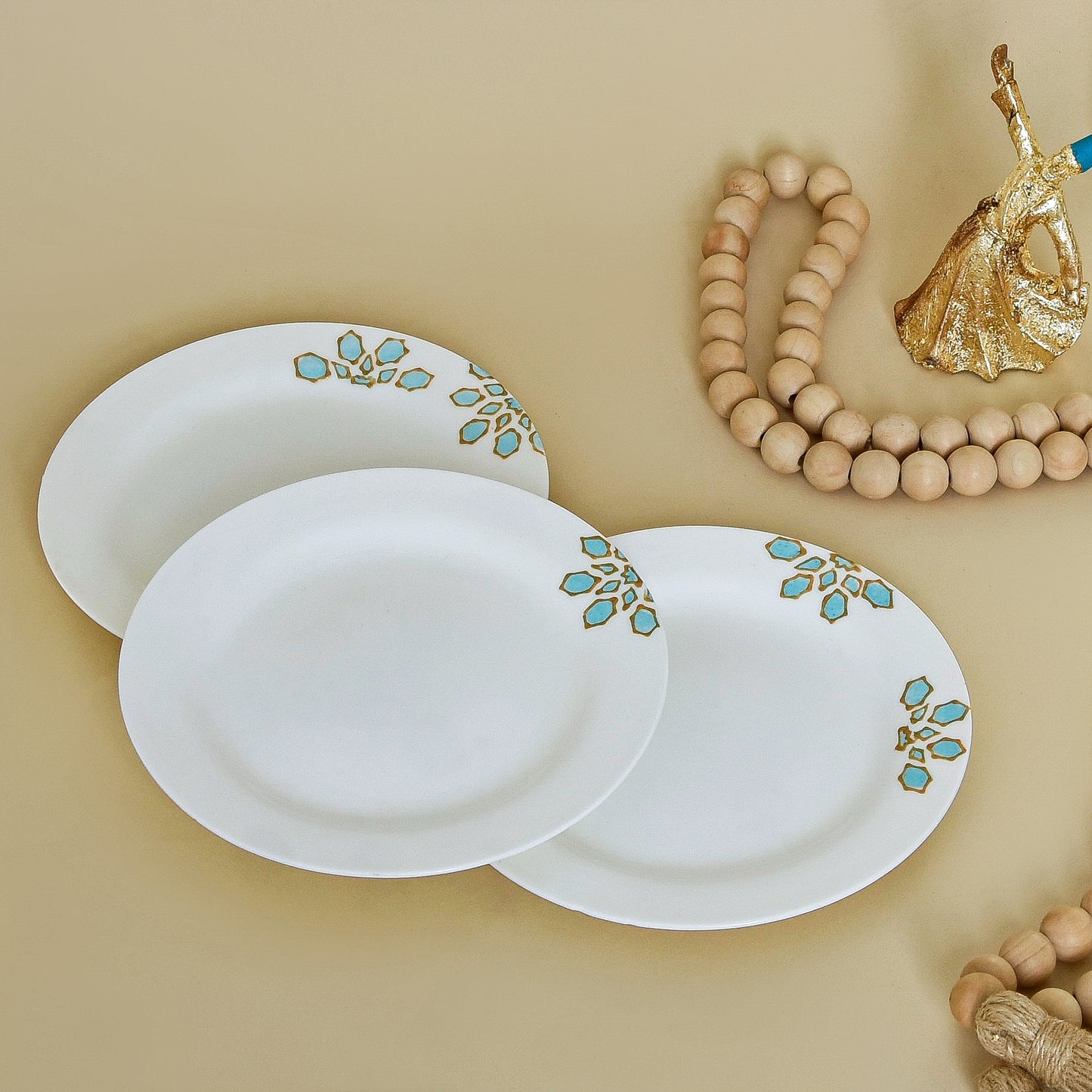 Light Blue & Gold Islamic Motifs – Dessert Plates Set of Six