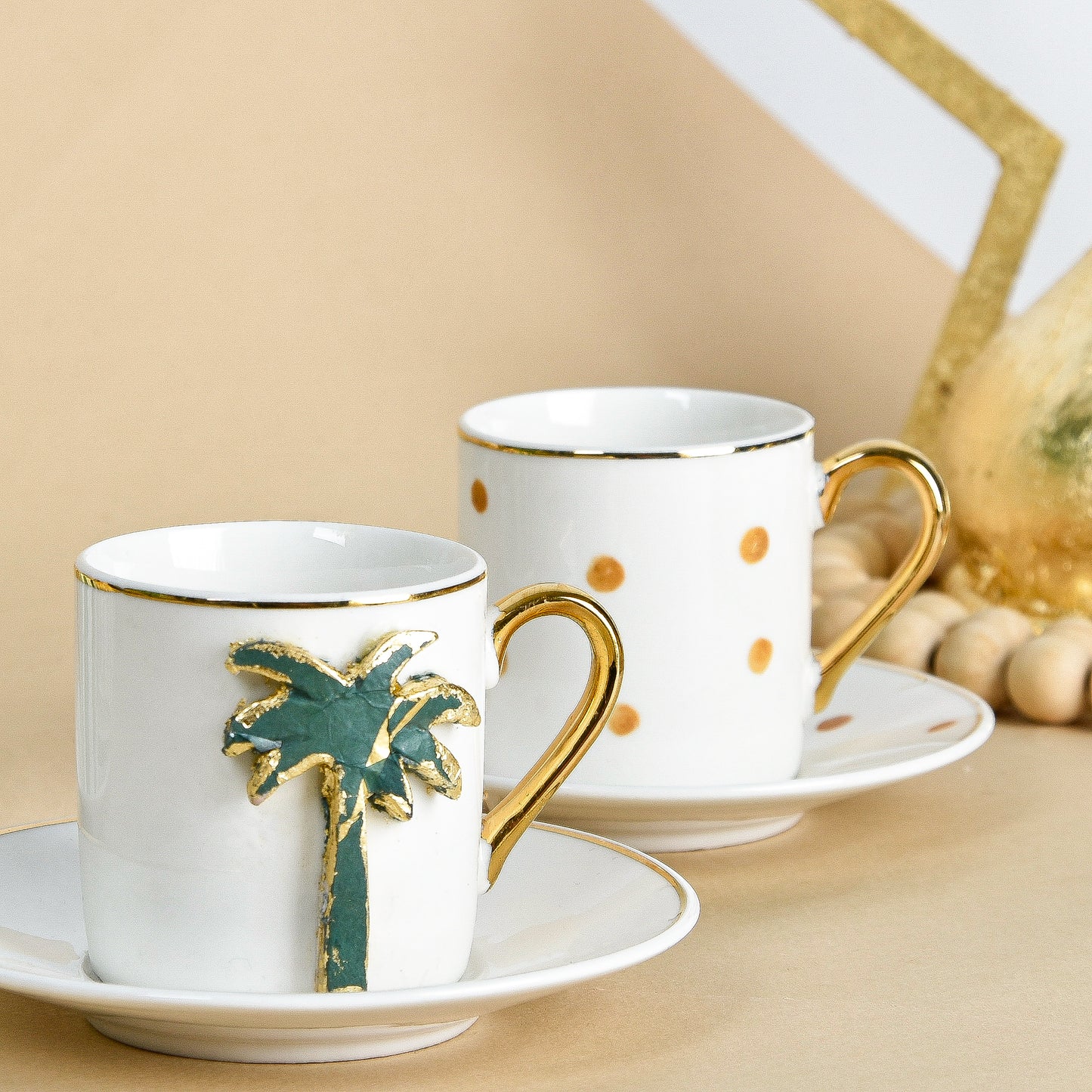 Green Palm Tree Turkish Coffee Cups Set of Six
