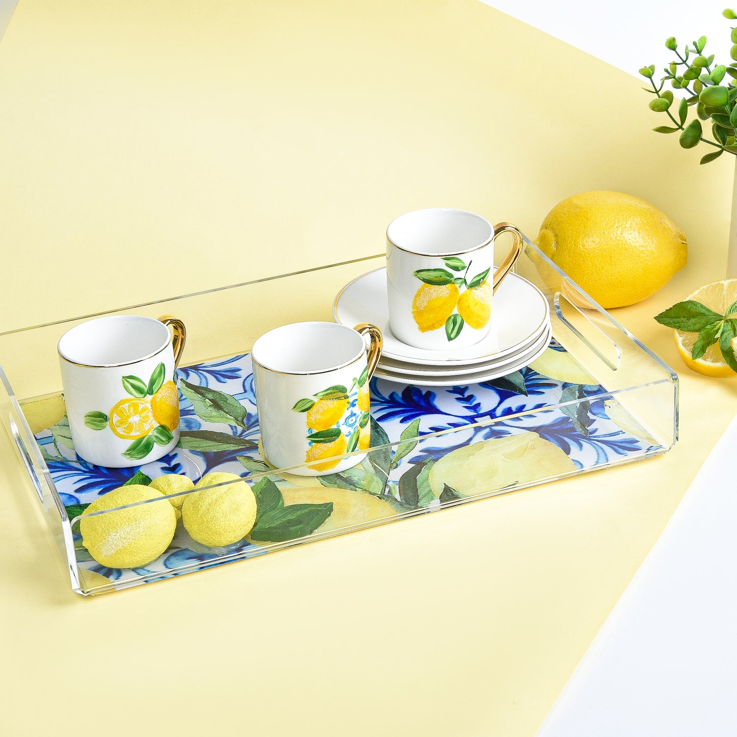 Fresh Lemones with Blue Plexi Tray 30X20CM