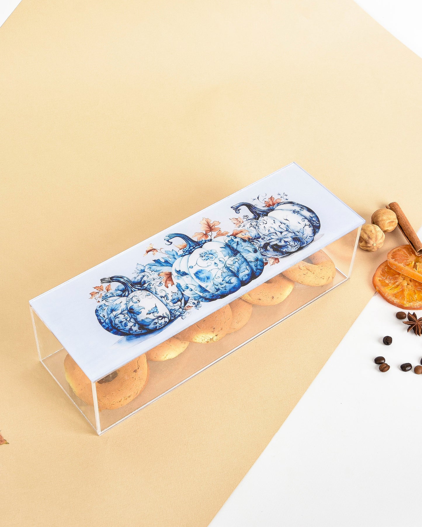 Blue Pumpkins with Autumn Leaves Plexi Box 30X10CM