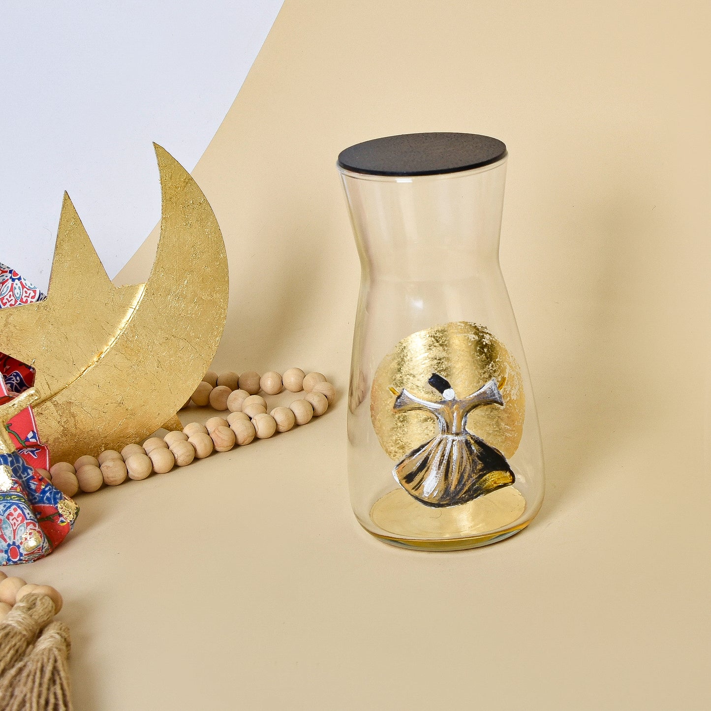 Egyptian Khayamiah Dervish with Gold Leaf – Transparent Glass Water Carafe