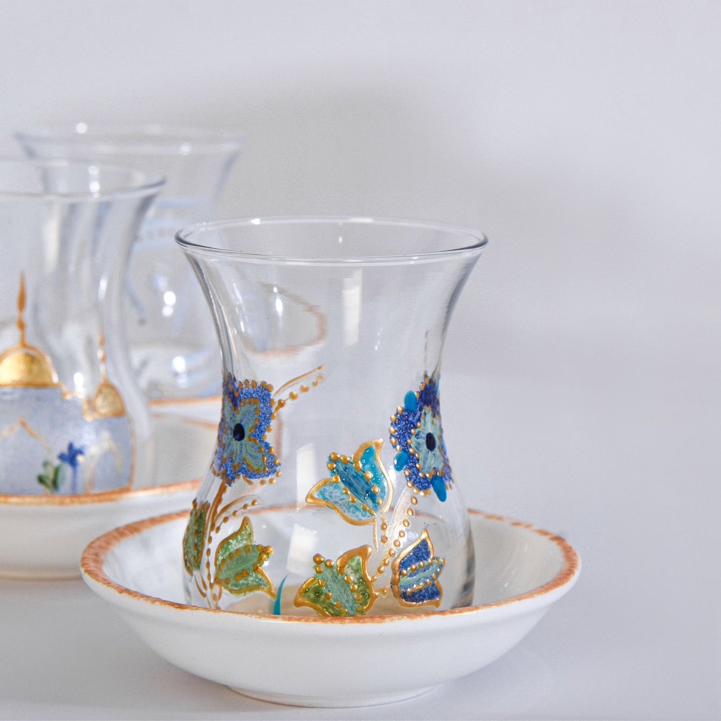 Blue Mosque with Gold Dome Tea Cups with Saucers