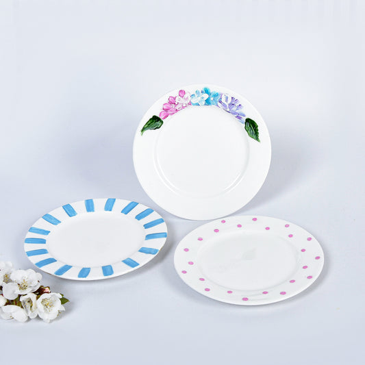 Hydrangea with Dots and Stripes Dessert Plates set of six