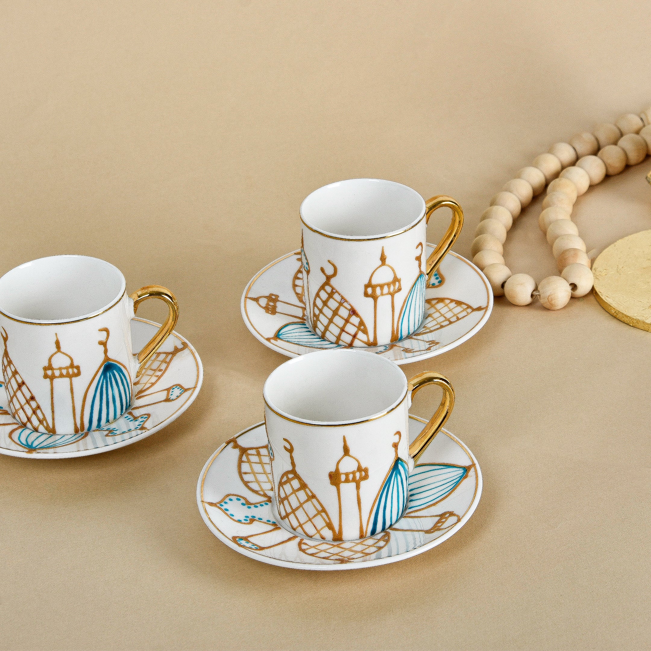 Islamic Village Gold Outline Turkish Coffee Cups With Saucers LaraKazaJo islamic-village-gold-outline-turkish-coffee-cups-with-saucers-larakazajo