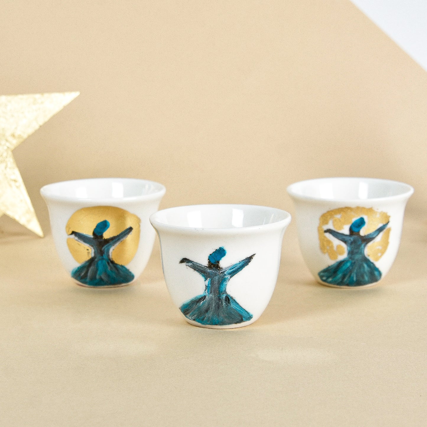 Gold Dancing Dervish Arabic Coffee Cups Set of Six