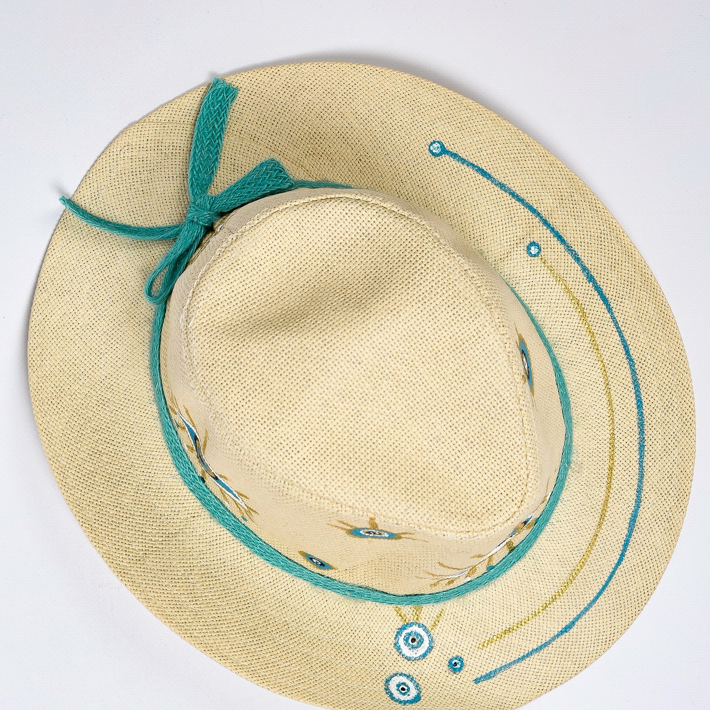 Off White Hat with Turquoise Eyes