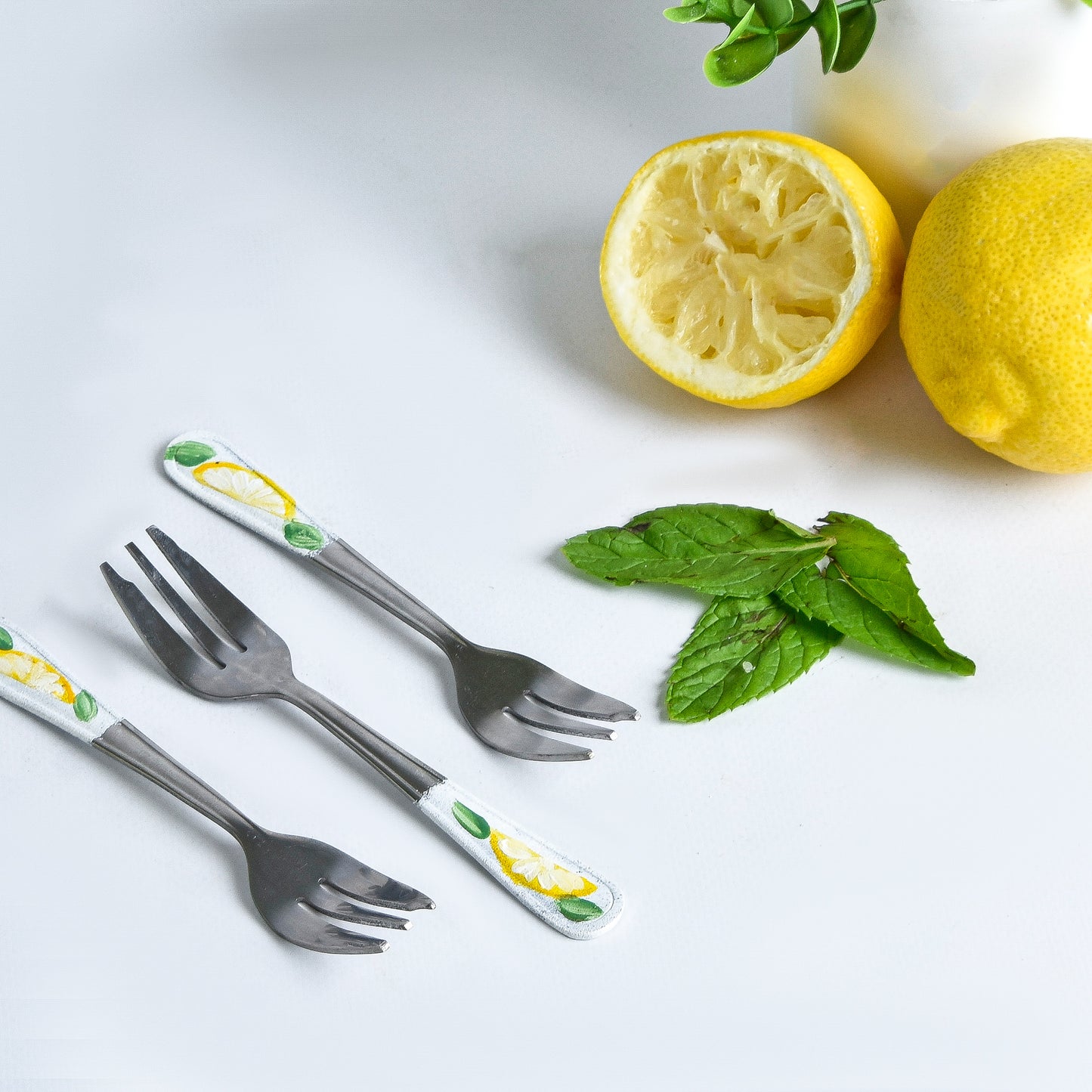 Fresh Lemones with Blue Dessert Forks Set of Six