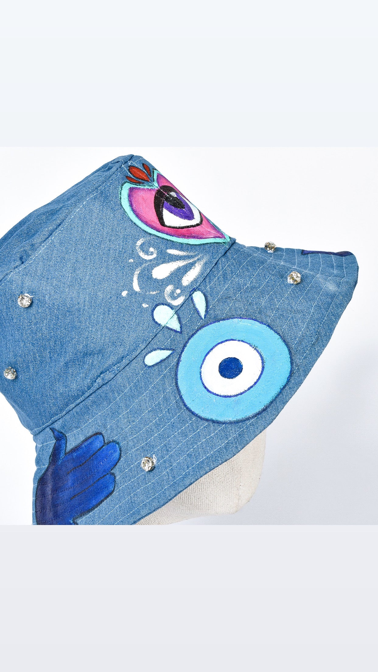 Denim Fisherman with Hearts & Eyes Hat