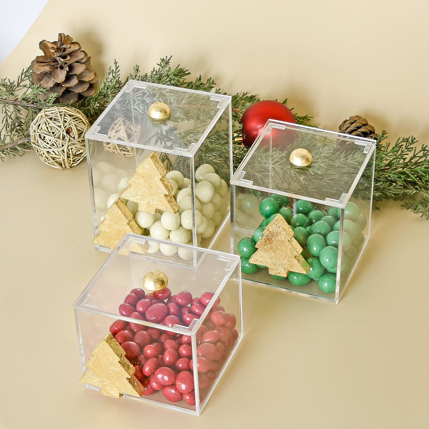 Gold Christmas Tree Accents – Set of Three Boxes