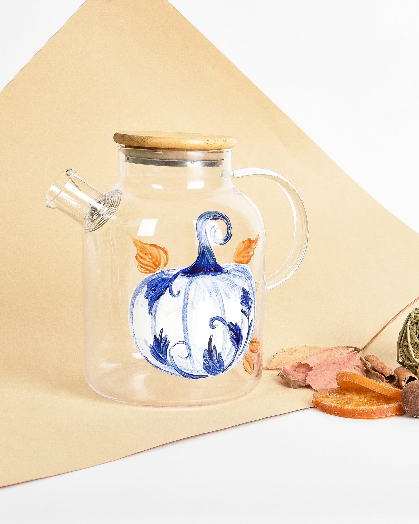 Blue Pumpkins with Autumn Leaves Teapot