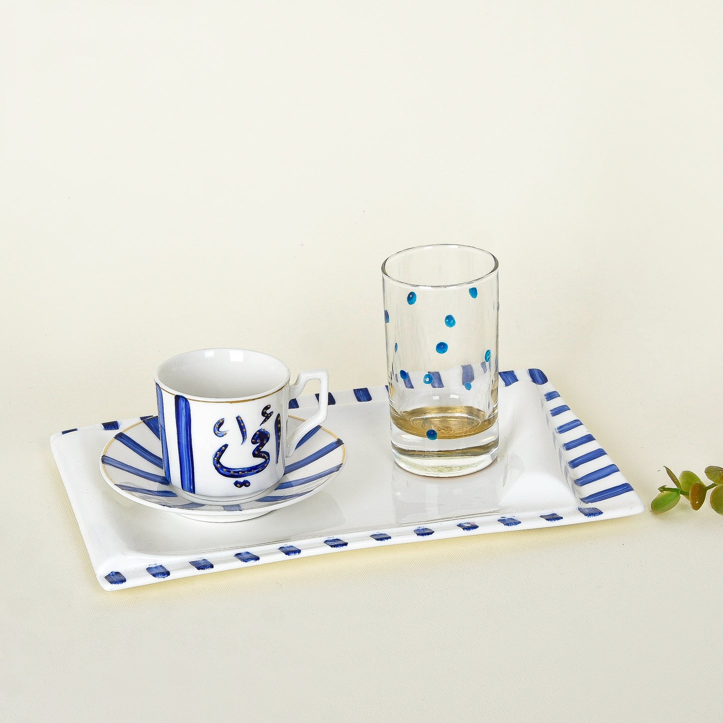 Blue Stripes – Mother’s Day Hand-Painted Turkish Coffee Cup Gift Set (Ummi)