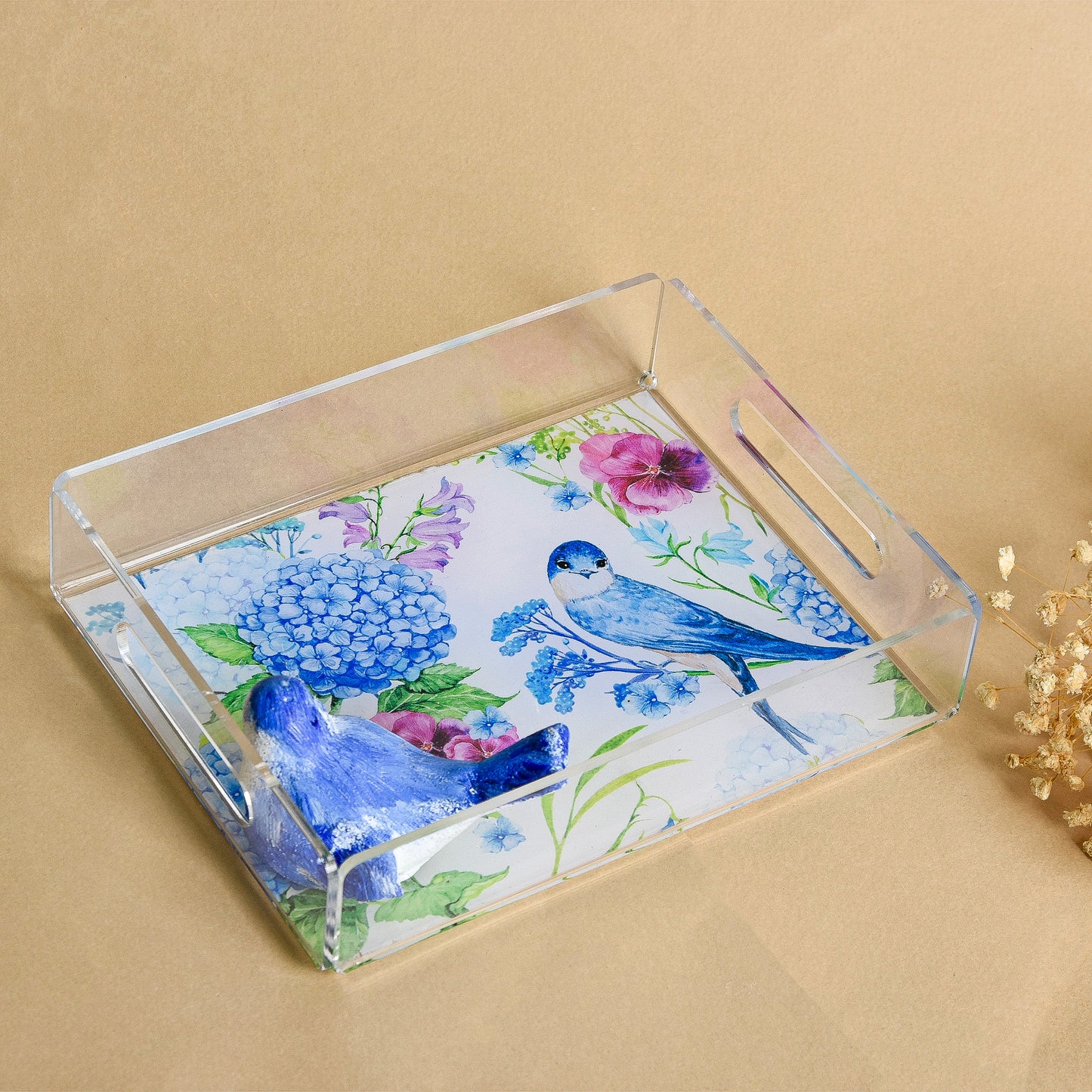 Blue Bird White Coffee Cup Tray Set