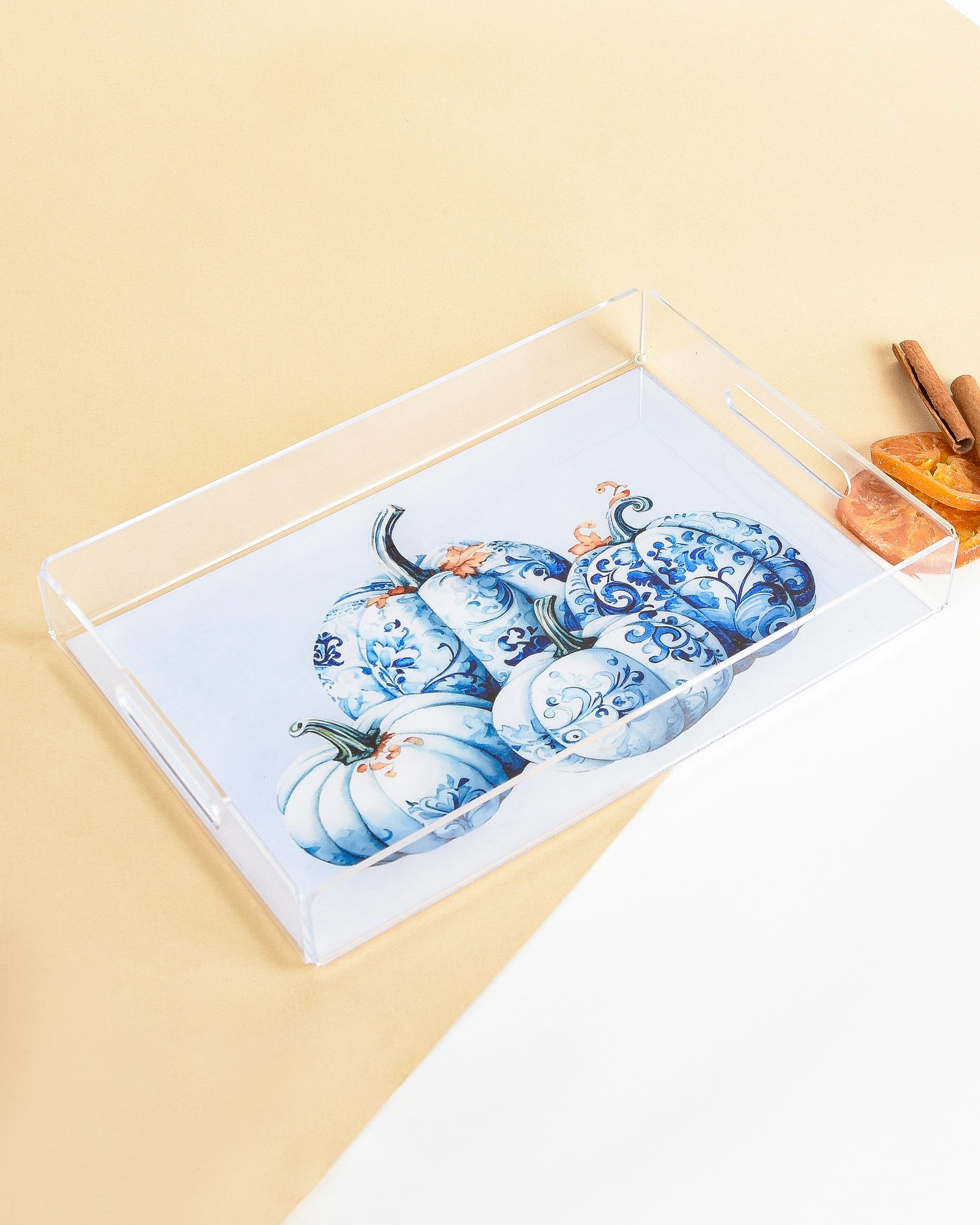 Blue Pumpkins with Autumn Leaves Plexi Tray 30X20CM