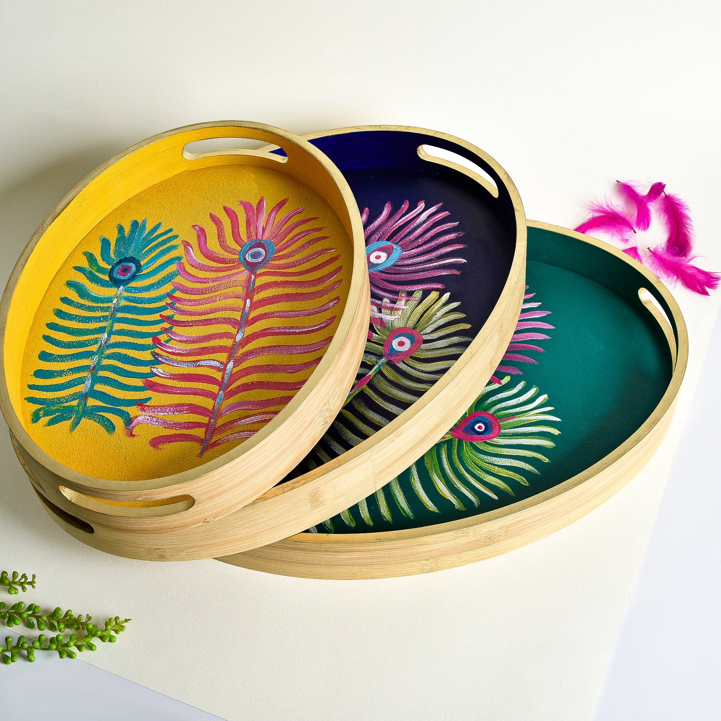 Three Feathers Wood Tray
