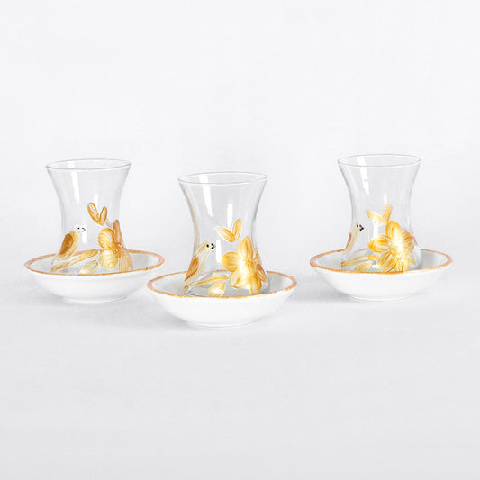 Gold Bird Tea Cups with Saucers
