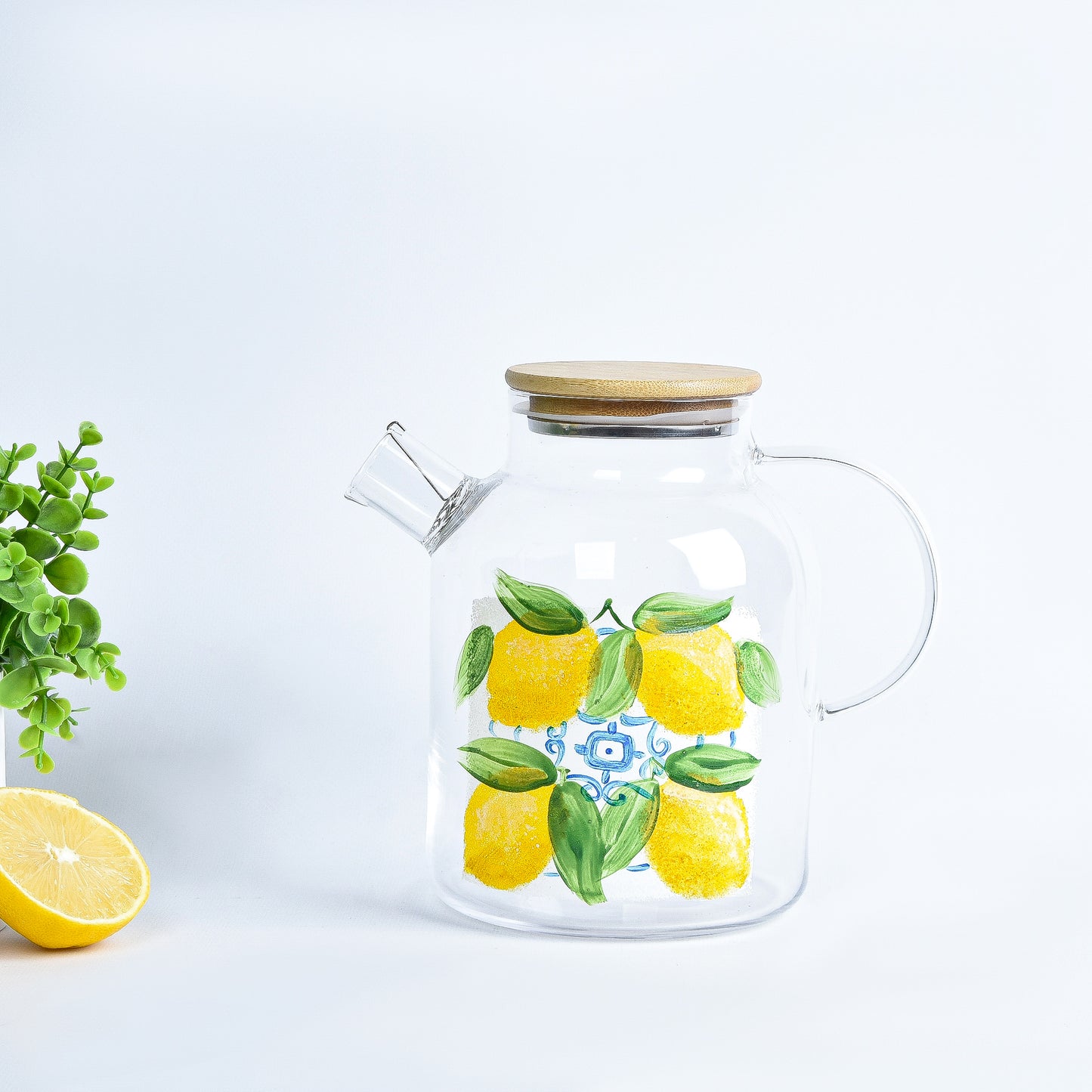 Fresh Lemones with Blue Teapot