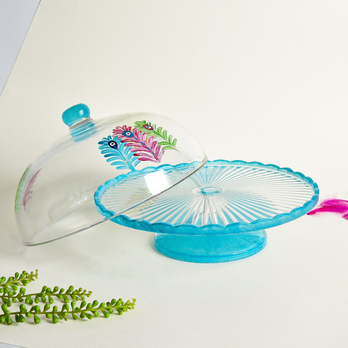 Three Feathers Cake Plate With Cover