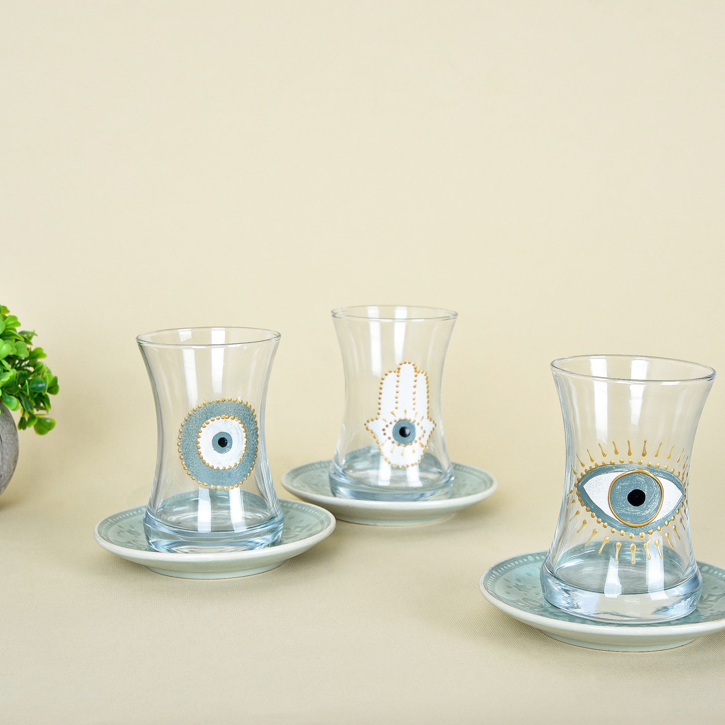 pistachio Fatima Hand Tea Cups Set of Six