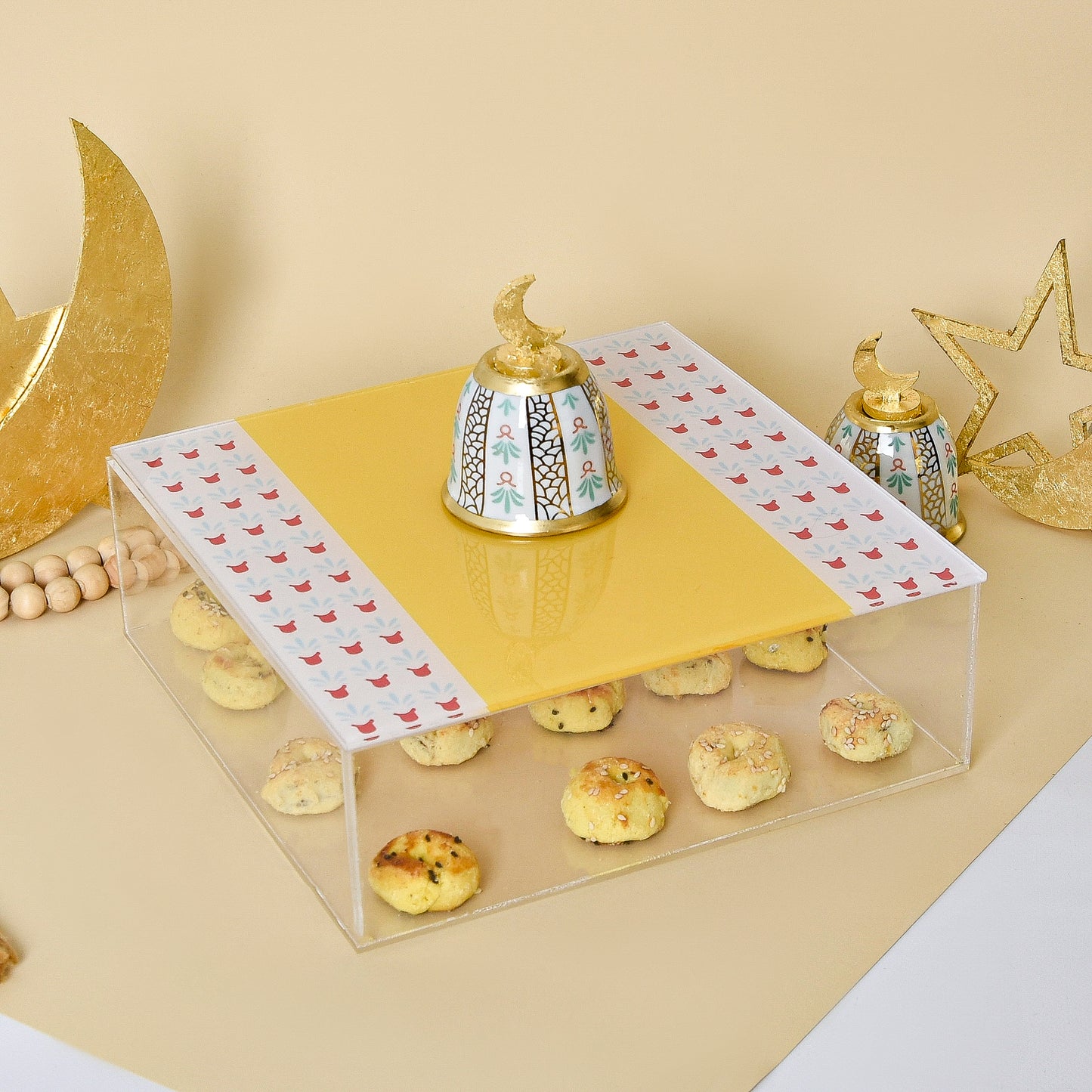 Bedouin Cups and Gold Leaf Crescent – Acrylic Square Box
