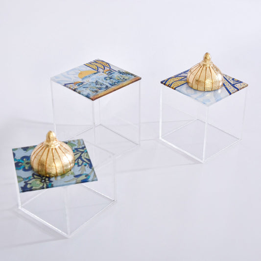 Blue Mosque with Gold Dome Plexi Boxes set of 3