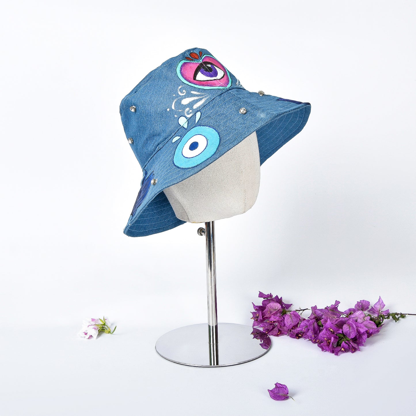Denim Fisherman with Hearts & Eyes Hat