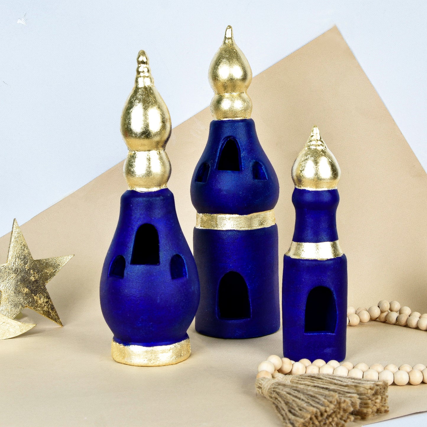 Giant Minaret Set of 3 with Gold Leaf