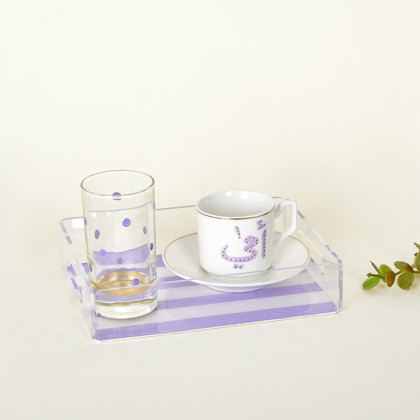 Lavender Blossom – Mother’s Day Hand-Painted Turkish Coffee Cup Gift Set with Plexi Tray (Ummi)