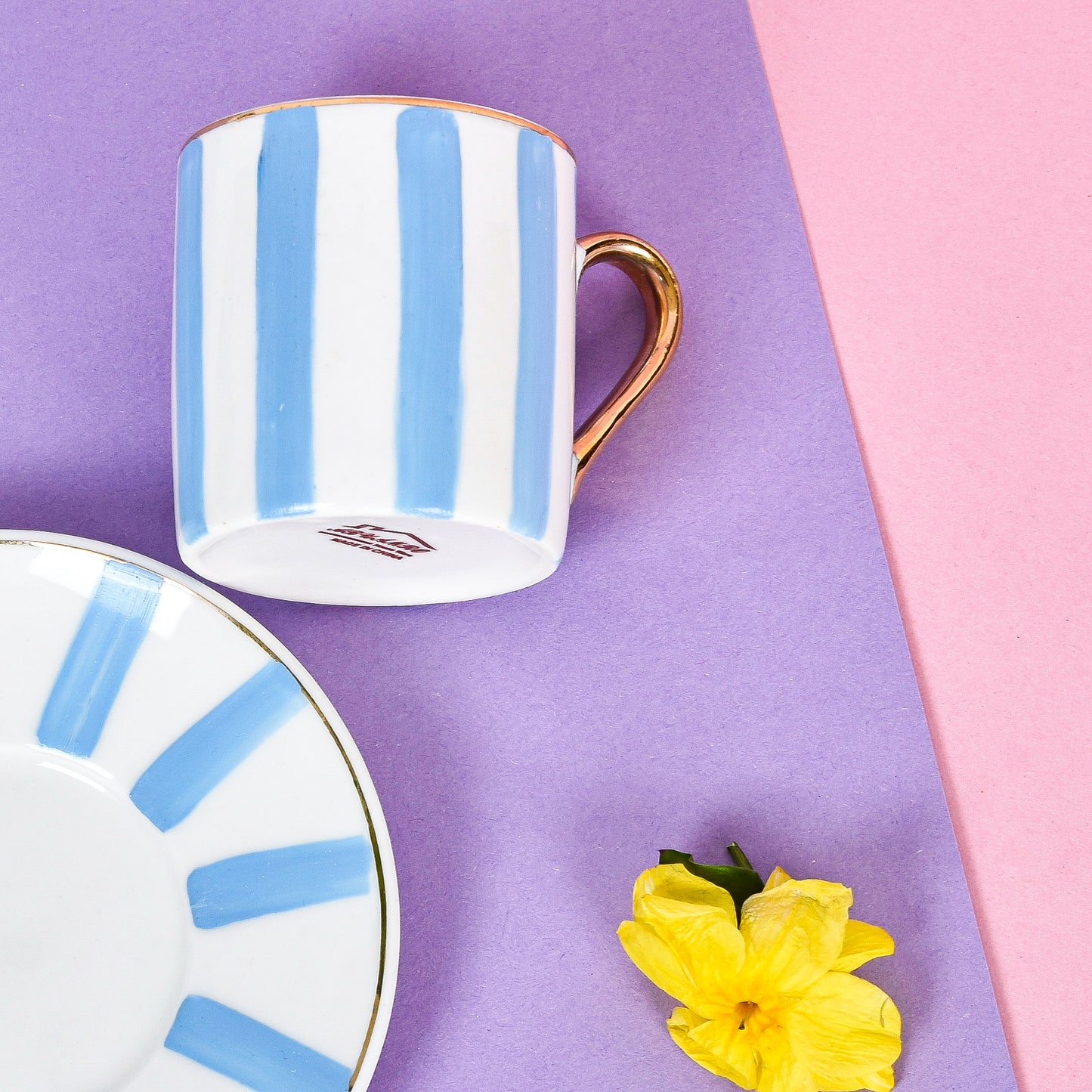Hydrangea with Dots and Stripes Turkish Coffee Cups with Saucers