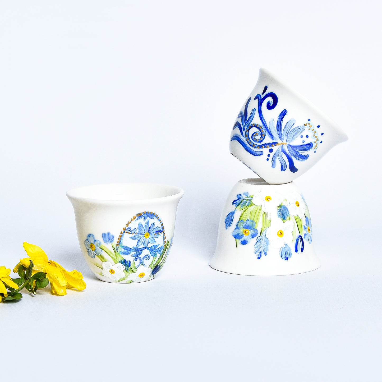 Flowery Blue Easter Eggs Arabic Coffee Cups set of six