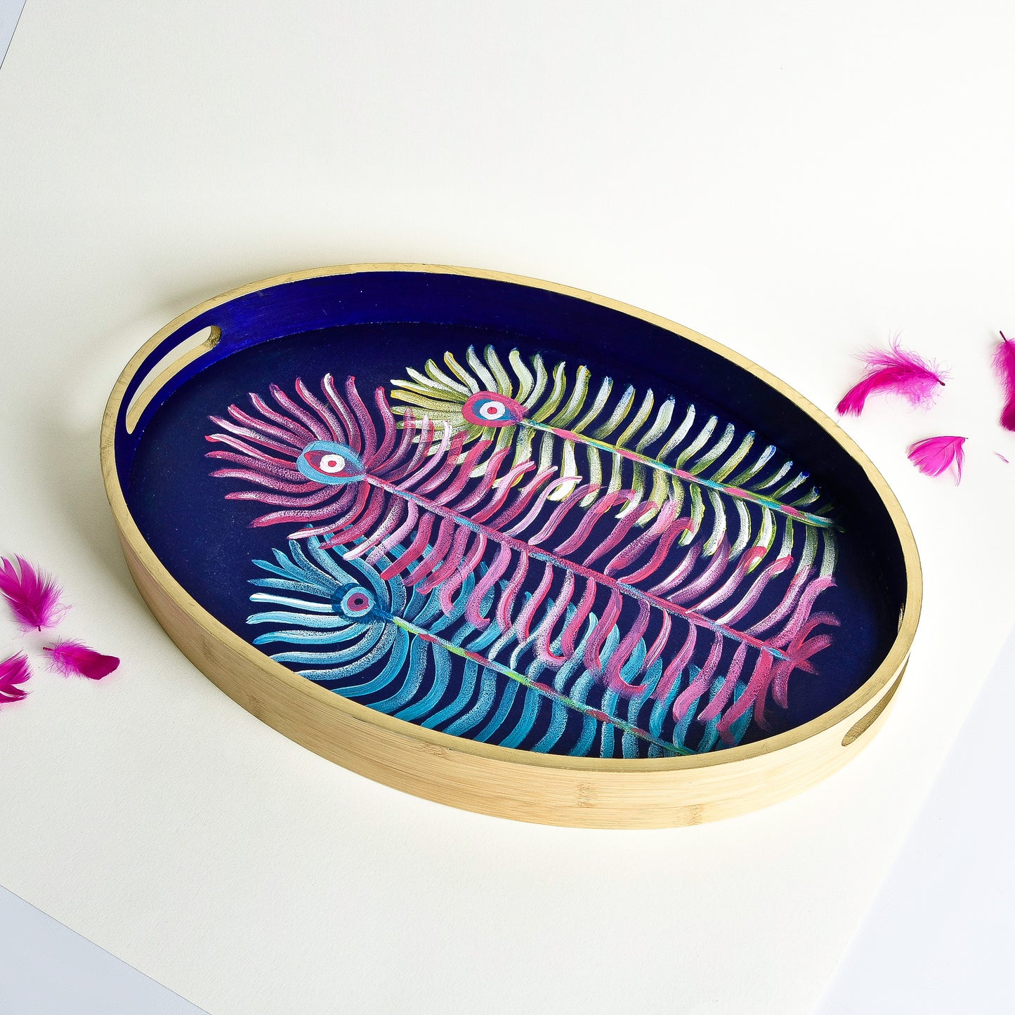 Three Feathers Wood Tray