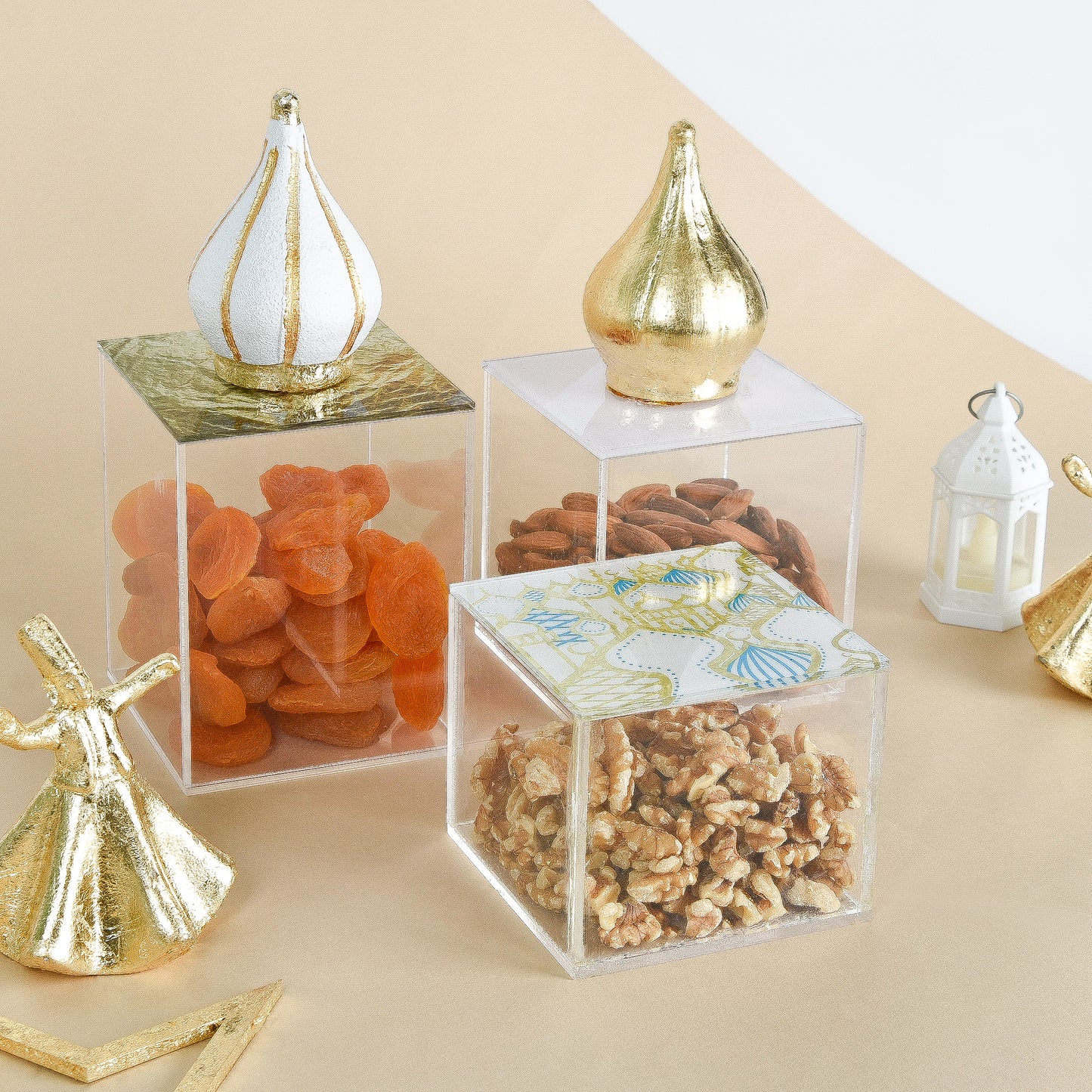 Islamic Village Gold Outline Plexi Boxes set of 3
