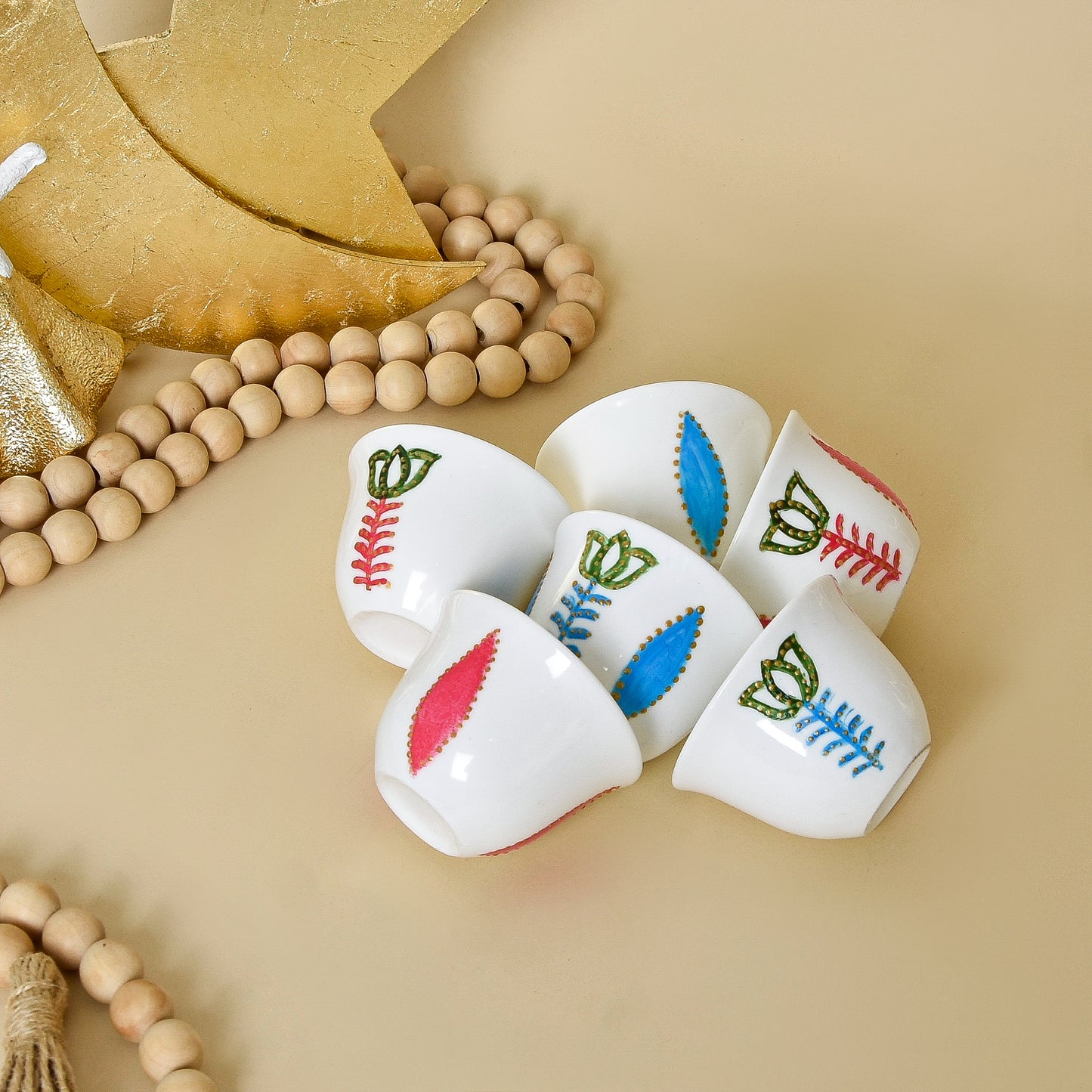 Lebanese Cups and Gold Leaf CrescentArabic Coffee Cups Set of Six