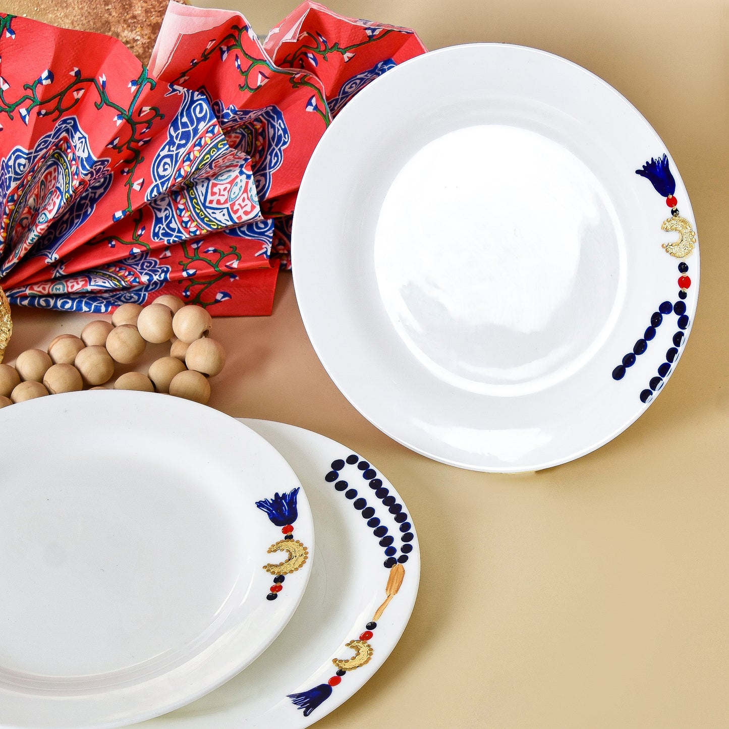 Egyptian Khayamiah Beaded Crescent with Gold Leaf – Dessert Plates Set of Six