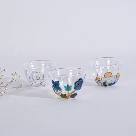 Blue Mosque with Gold Dome Double Glass Arabic Coffee Cups Set of Six