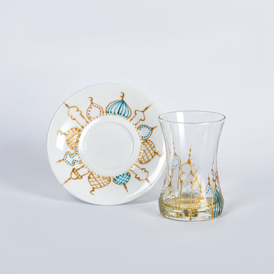 Islamic Village Gold Outline Tea Cups with Saucers