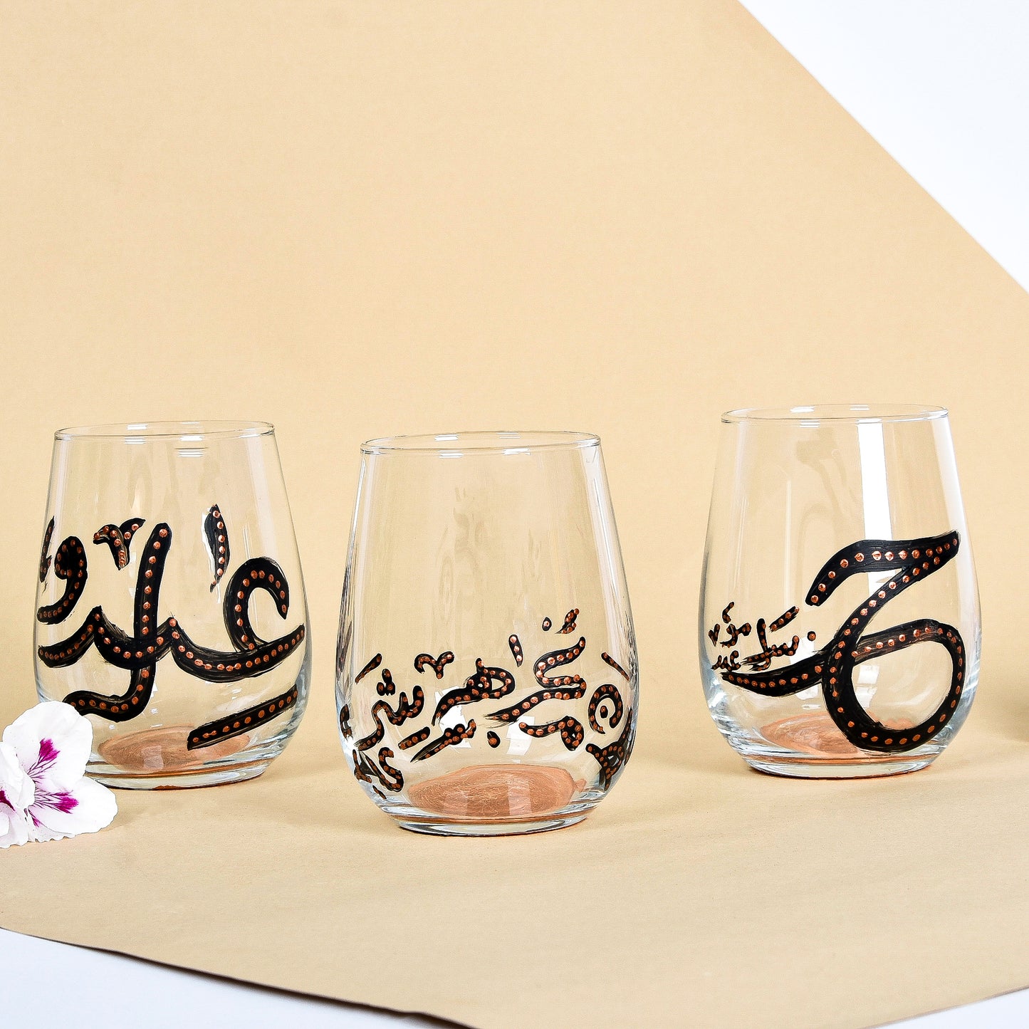 Silhouette with Flowers Calligraphy Collage Water Cups set of six