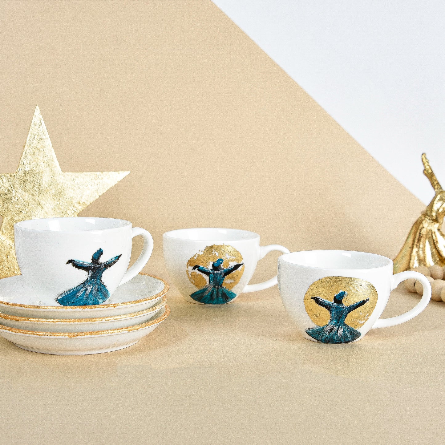 Gold Dancing Dervish Turkish Coffee Cups Set of Six