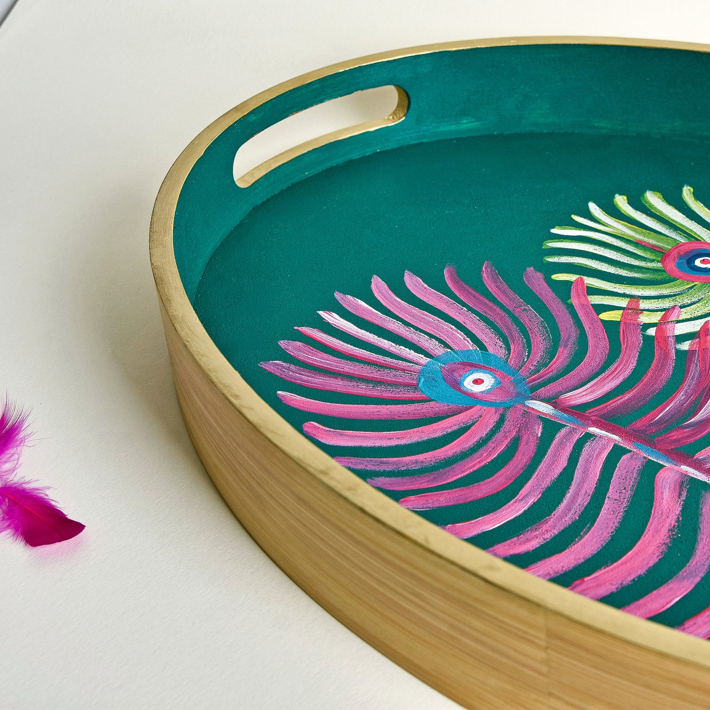 Three Feathers Wood Tray