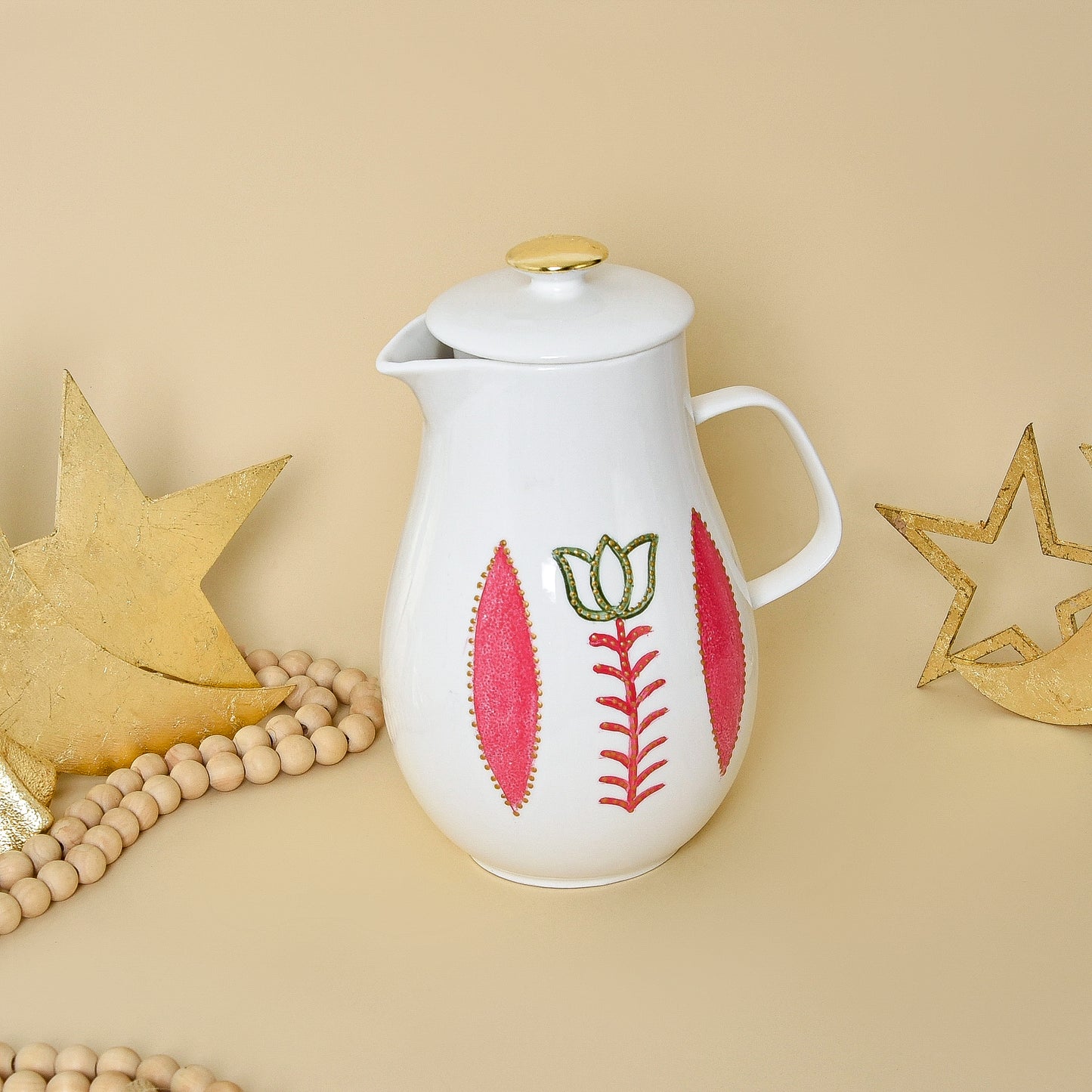 Lebanese Cups and Gold Leaf Crescent Glass Water Jug