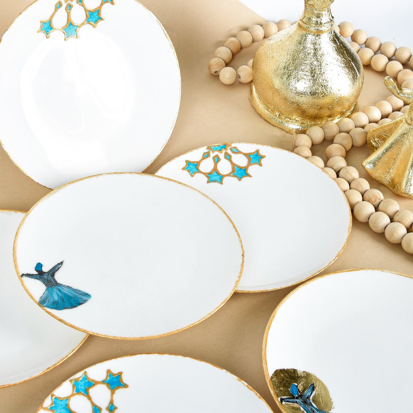 Gold Dancing Dervish Dessert Plates Set of Six