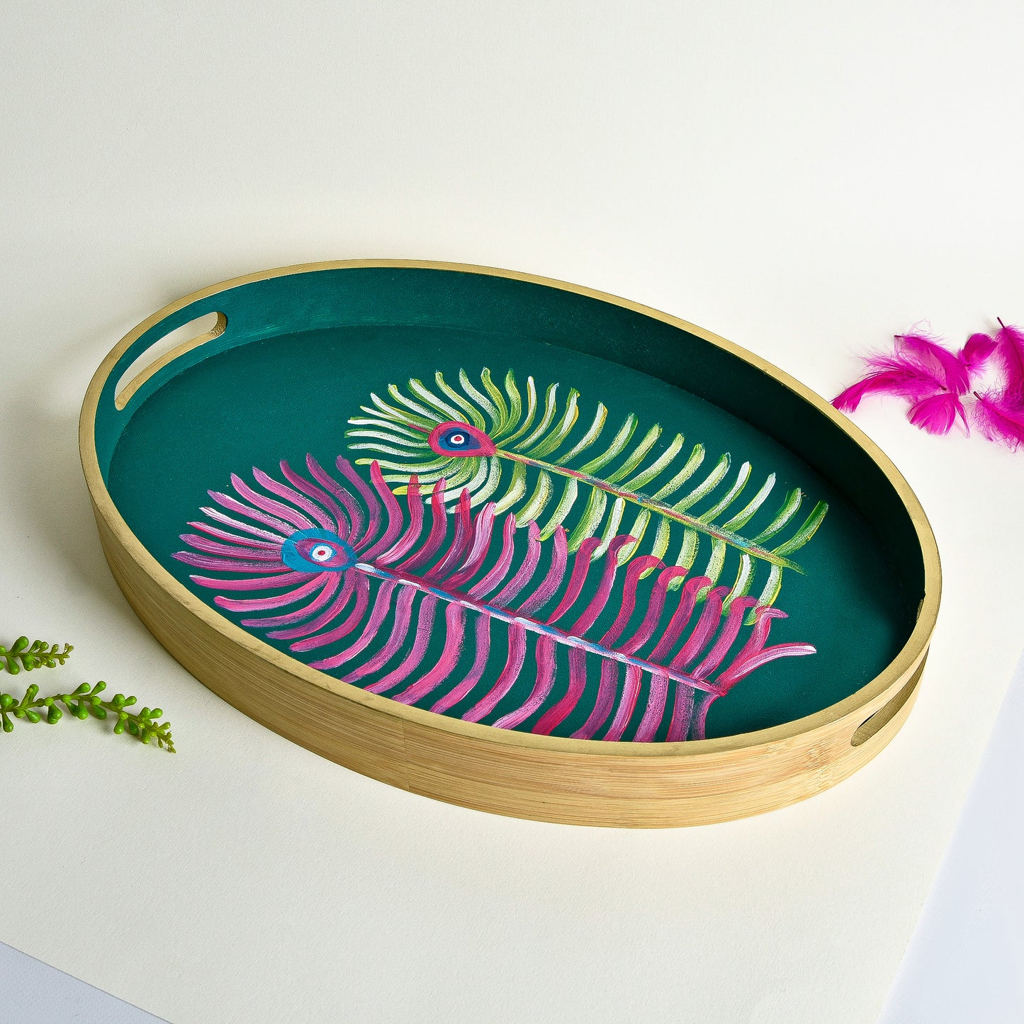 Three Feathers Wood Tray