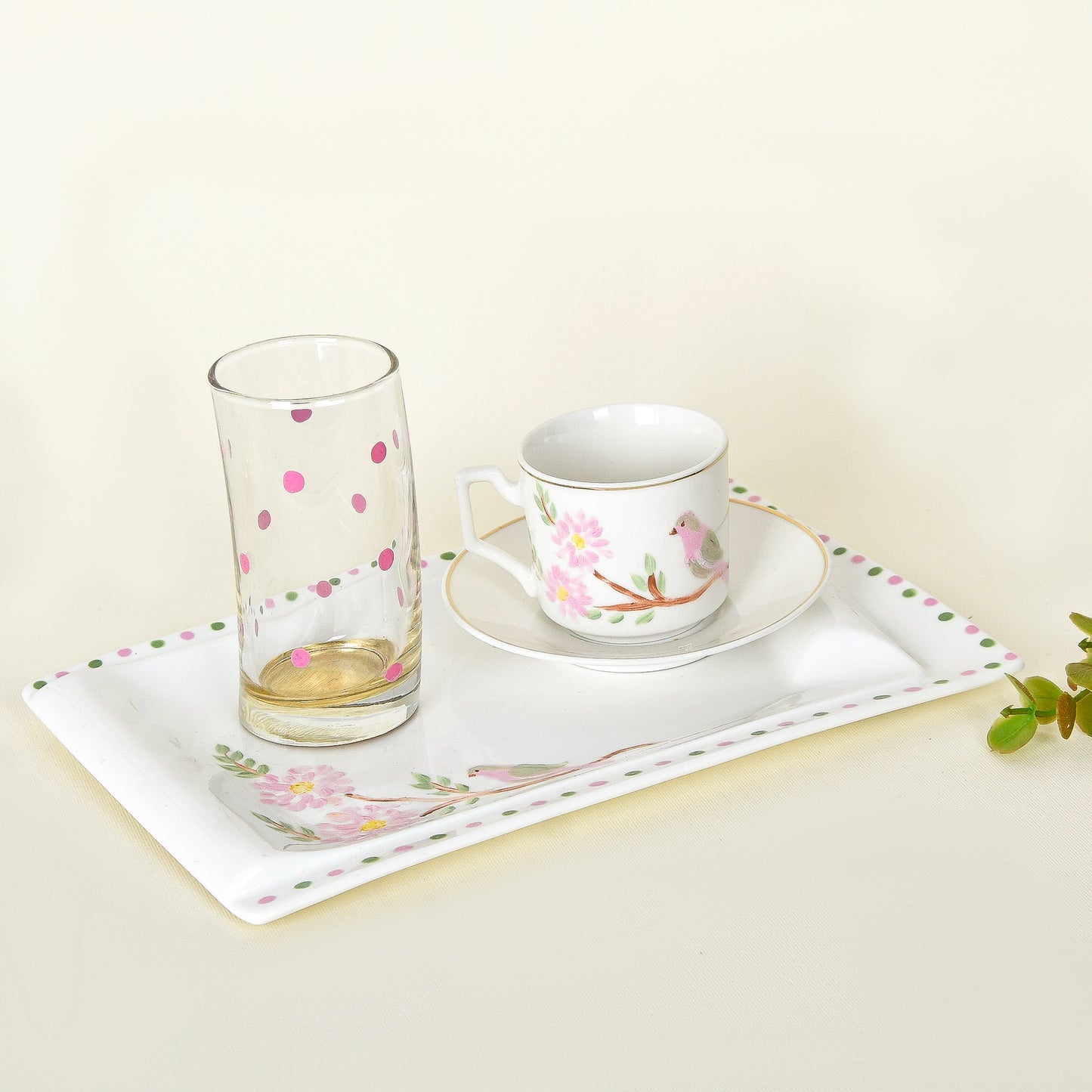 Pink Blossom Bird – Mother’s Day Hand-Painted Turkish Coffee Cup Gift Set (Ummi)