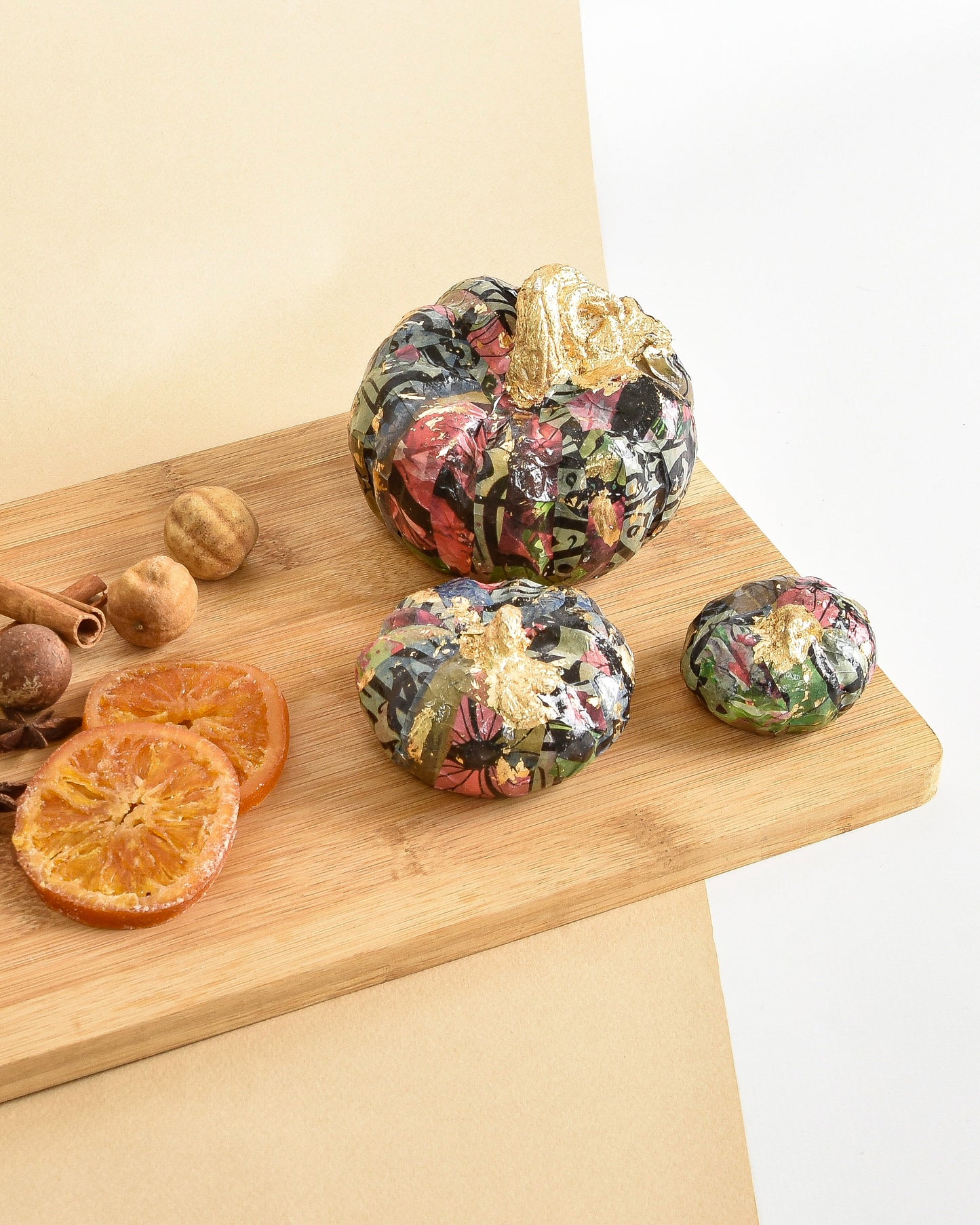 Blue Pumpkins with Autumn Leaves Pumkinks set of 3 Collage