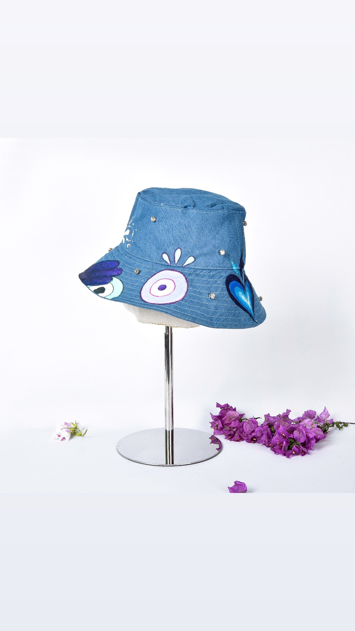 Denim Fisherman with Hearts & Eyes Hat