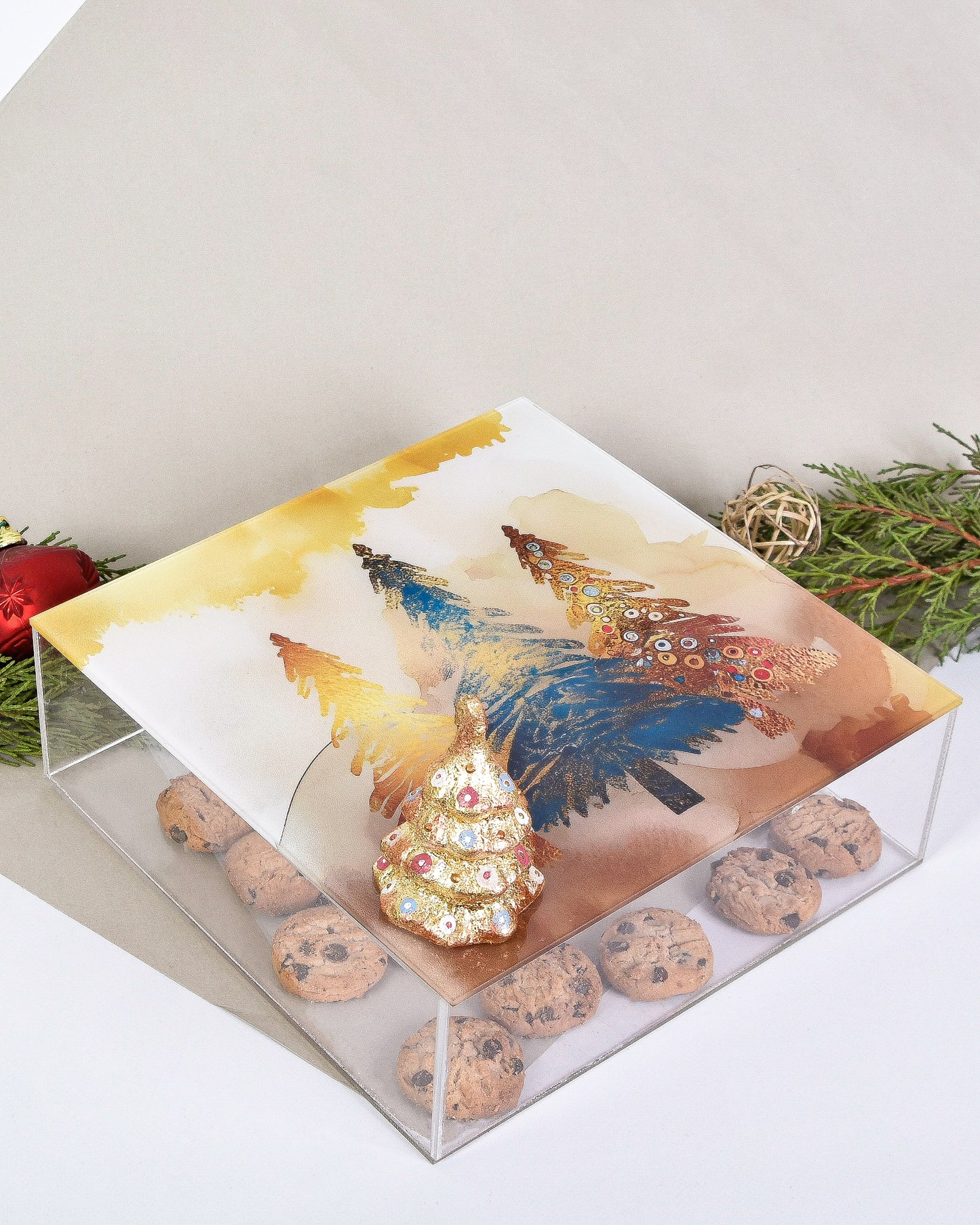 Three Metalic Christmas Trees Plexi Box 25X25CM