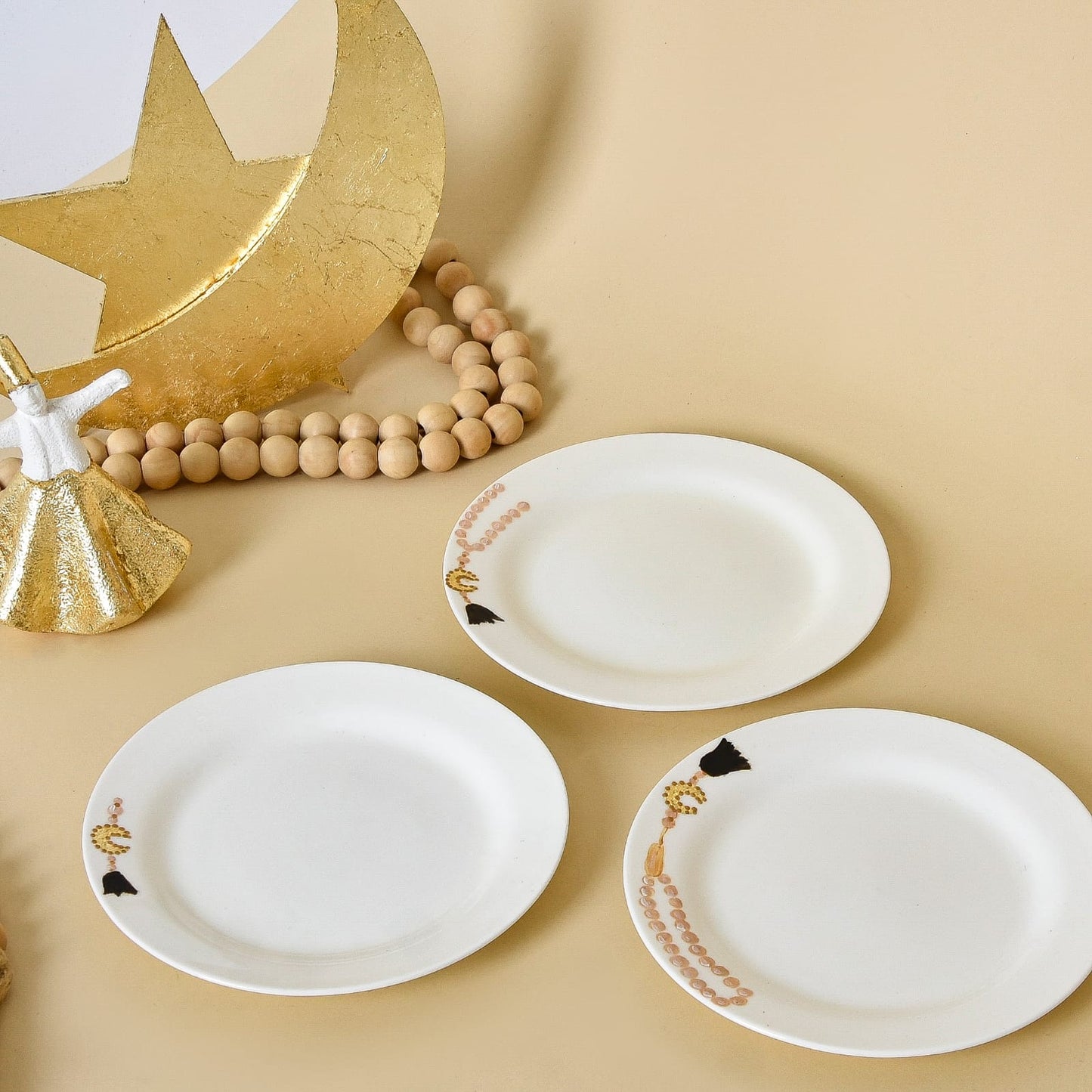 Amber Beaded Crescent with Gold Leaf – Dessert Plates Set of Six