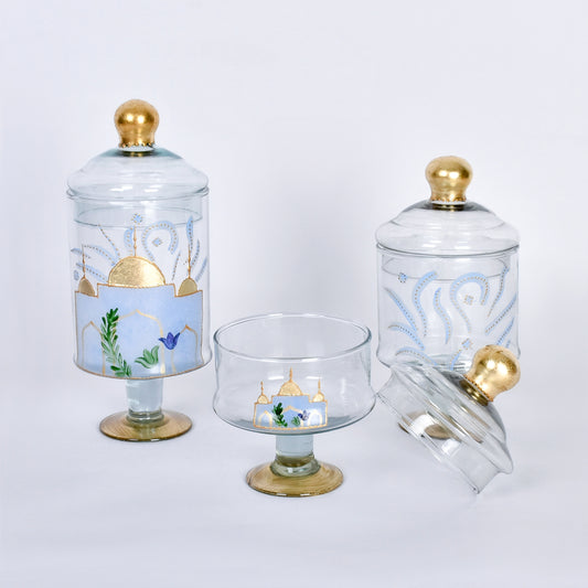 Blue Mosque with Gold Dome Sweets Containers Set of 3