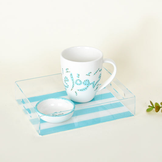 Hydrangea Blossom – Mother’s Day Hand-Painted Mug Gift Set with Plexi Tray (Qahwat Ummi)