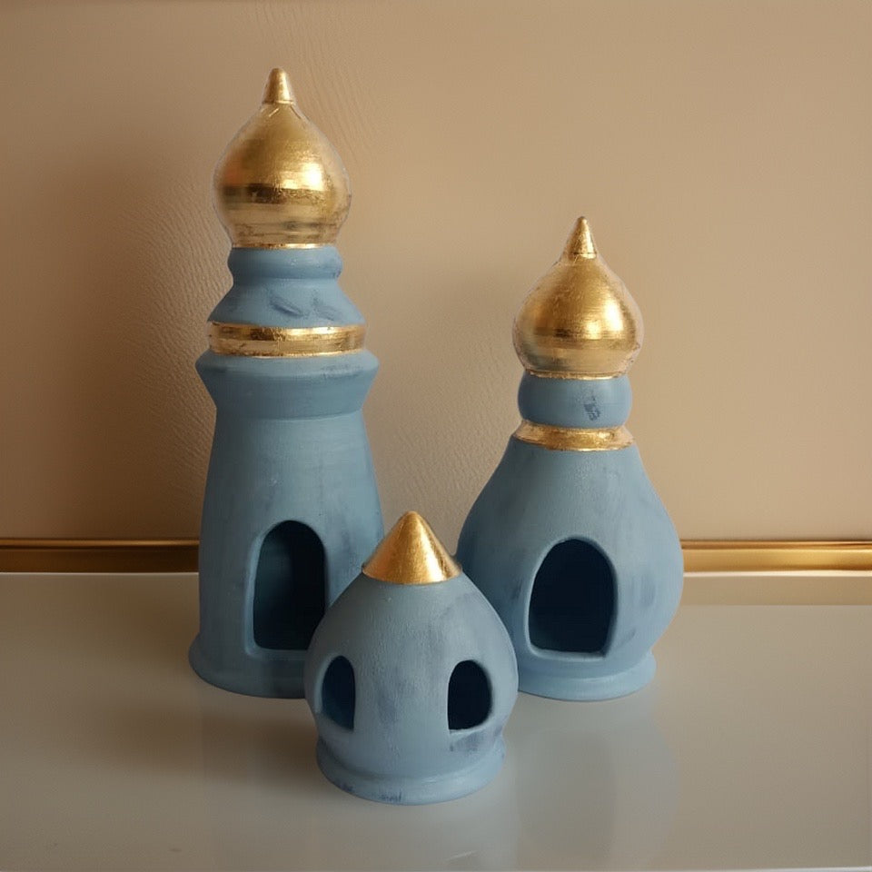 Round Bottom Minaret Set of 3 with Gold Leaf