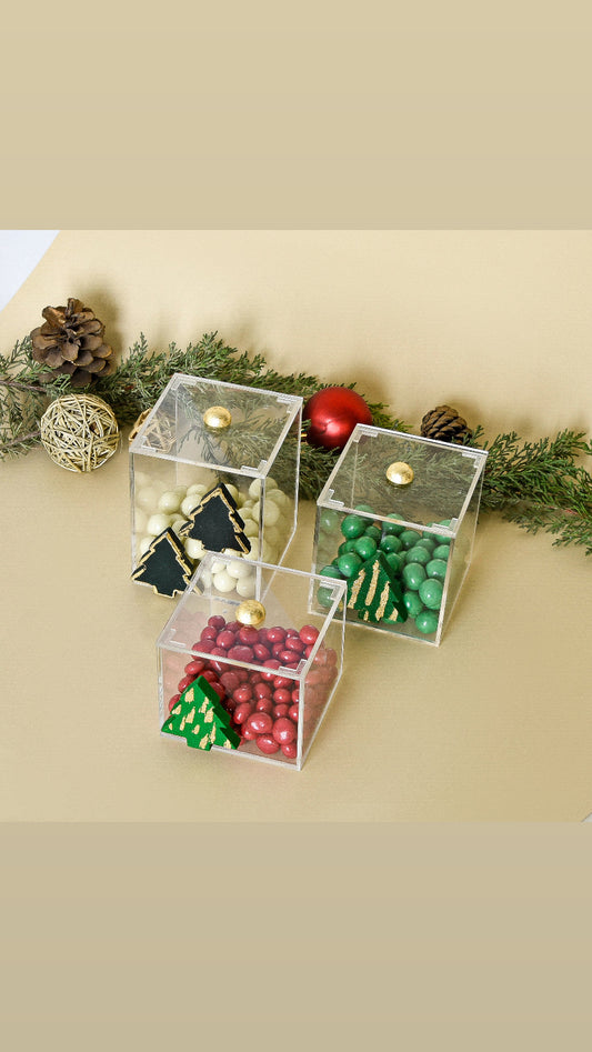 Evergreen Tree Accents with a Touch of Gold – Set of Three Boxes